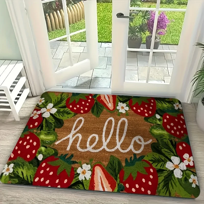 1 x Hello Strawberry Floral Welcome Mat - Non-slip and durable doormat with red strawberry, green leaves and floral pattern
1 x Hello Strawberry Floral Welcome Mat - Non-slip and durable doormat with red strawberry, green leaves and floral pattern