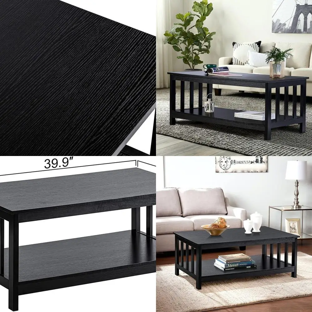 Black Wooden Living Room Coffee Table with Shelf, 40-inch
Black Wooden Living Room Coffee Table with Shelf, 40-inch