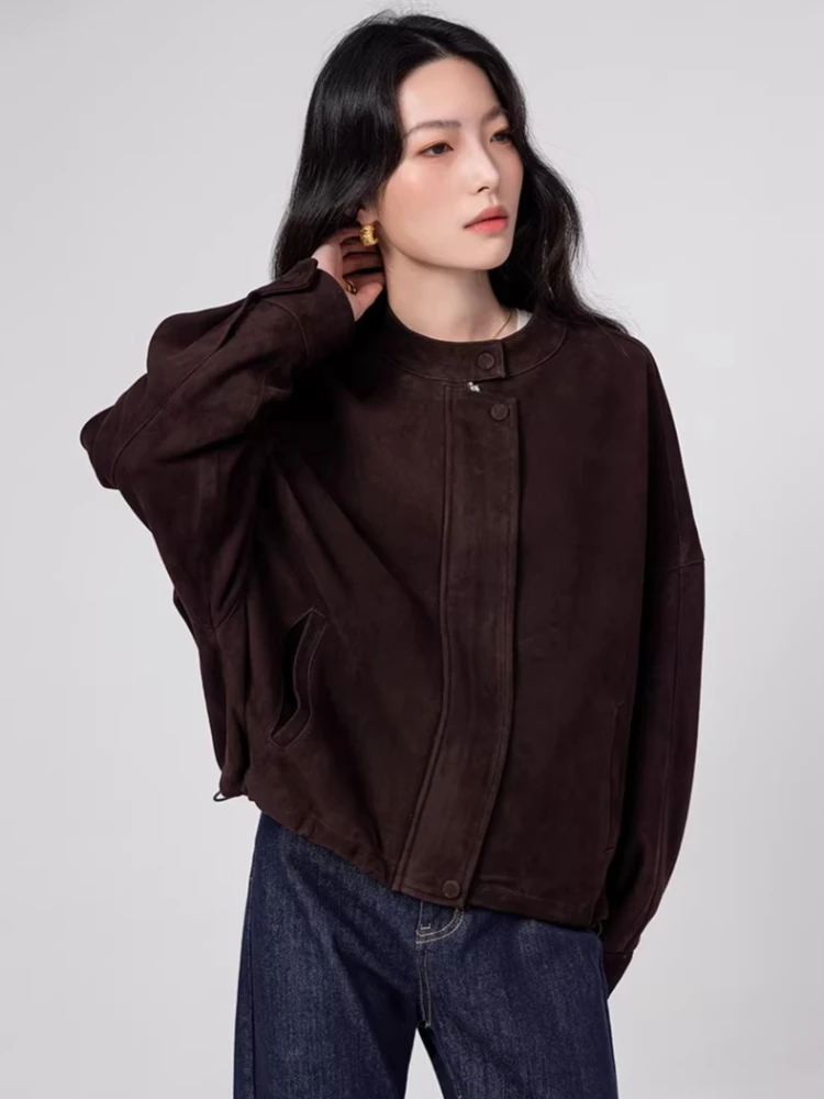 Vintage Short Genuine Leather Jackets for Women Spring Autumn Simple Stand Collar Batwing Sleeve Loose Real Sheepskin Suede Coat
Vintage Short Genuine Leather Jackets for Women Spring Autumn Simple Stand Collar Batwing Sleeve Loose Real Sheepskin Suede Coat