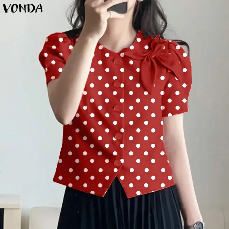 VONDA Women Elegant Polka Dot Shirts Short Sleeve Blouse 2026 Summer Puff Sleeve Bow Fashion Tops Casual Work Blusas Femininas
VONDA Women Elegant Polka Dot Shirts Short Sleeve Blouse 2026 Summer Puff Sleeve Bow Fashion Tops Casual Work Blusas Femininas