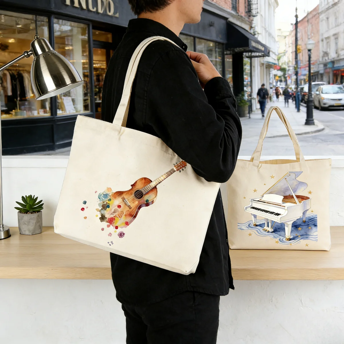 1pc Simple Music Instrument Themed Canvas Bag, White Handheld Eco-Friendly Bag, Large Capacity Handbag
1pc Simple Music Instrument Themed Canvas Bag, White Handheld Eco-Friendly Bag, Large Capacity Handbag