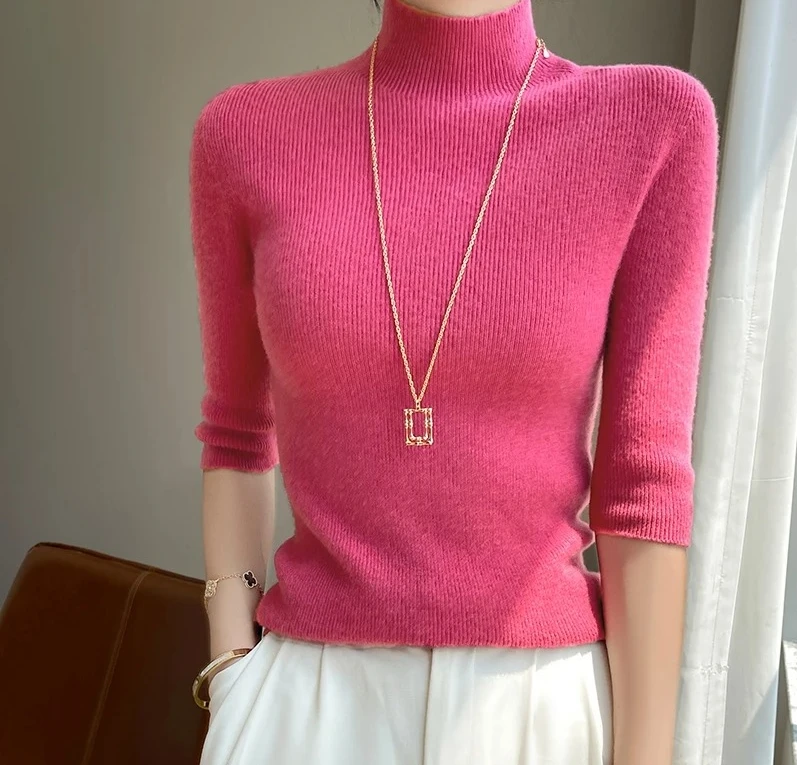 Casual Women Sweater Sleeve Solid Slim Fit Solid White Pullovers Mock Neck Bottoming Shirts Fashion Korean Pullovers
Casual Women Sweater Sleeve Solid Slim Fit Solid White Pullovers Mock Neck Bottoming Shirts Fashion Korean Pullovers