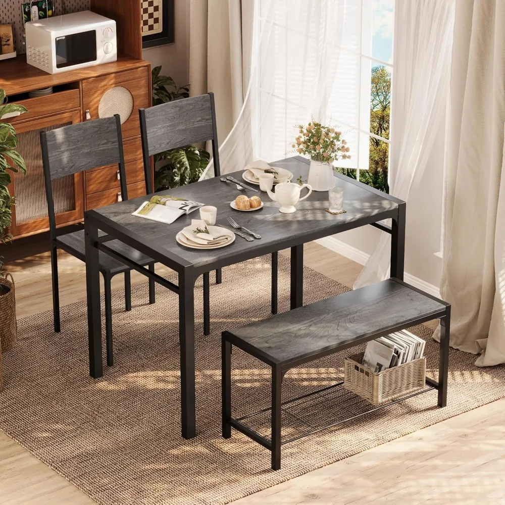 Kitchen Table and 2 Chairs for 4 with Bench, 4 Piece Dining Sets for Small Space, Dark Grey, Customized
Kitchen Table and 2 Chairs for 4 with Bench, 4 Piece Dining Sets for Small Space, Dark Grey, Customized