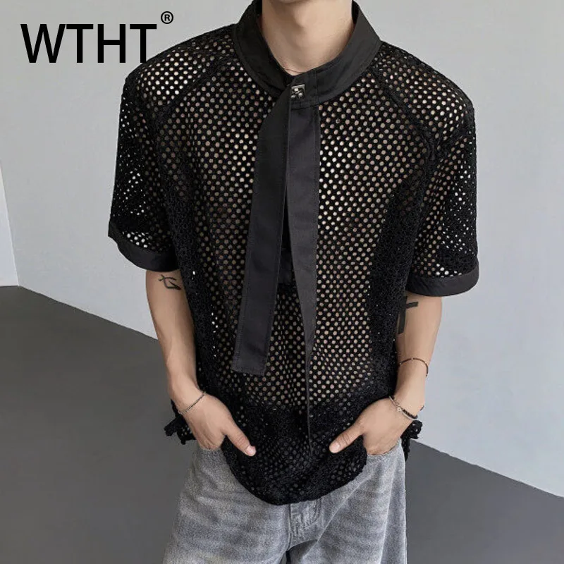 WTHT 2025 Summer Men's Fashion Spliced Irregular Ribbon Hollow Out Design Shirt New Stand Collar Long Sleeves Blouse Male 2A0837
WTHT 2025 Summer Men's Fashion Spliced Irregular Ribbon Hollow Out Design Shirt New Stand Collar Long Sleeves Blouse Male 2A0837