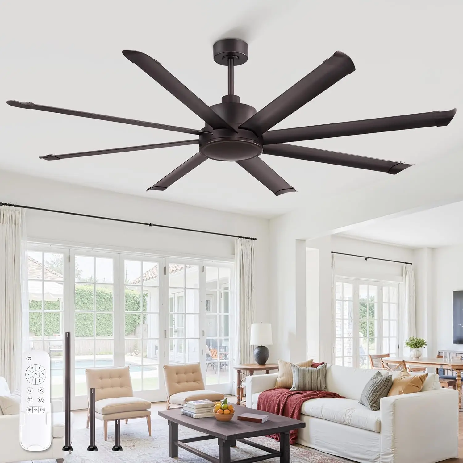 72-Inch Large Ceiling Fan, No Light, 8 Aluminum Blades, 6-Speed Remote Control, Industrial Design with Quiet DC Motor, Suitable for Indoor/Outdoor Use on Patio, Garage, Shop
72-Inch Large Ceiling Fan, No Light, 8 Aluminum Blades, 6-Speed Remote Control, Industrial Design with Quiet DC Motor, Suitable for Indoor/Outdoor Use on Patio, Garage, Shop