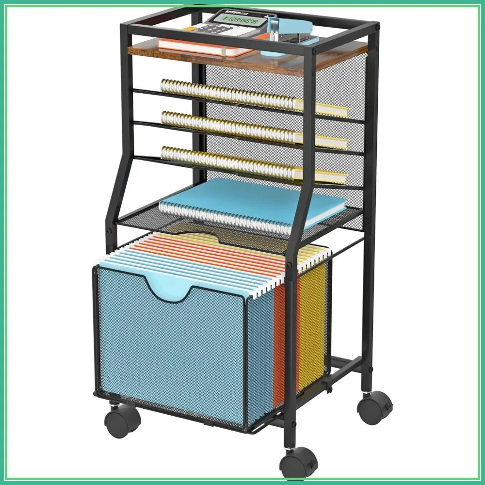 6-Tier Rolling File Cart with Locking Wheels, Brown Wood & Mesh Hanging Drawer, Mobile Desk Organizer for Office Home School
6-Tier Rolling File Cart with Locking Wheels, Brown Wood & Mesh Hanging Drawer, Mobile Desk Organizer for Office Home School