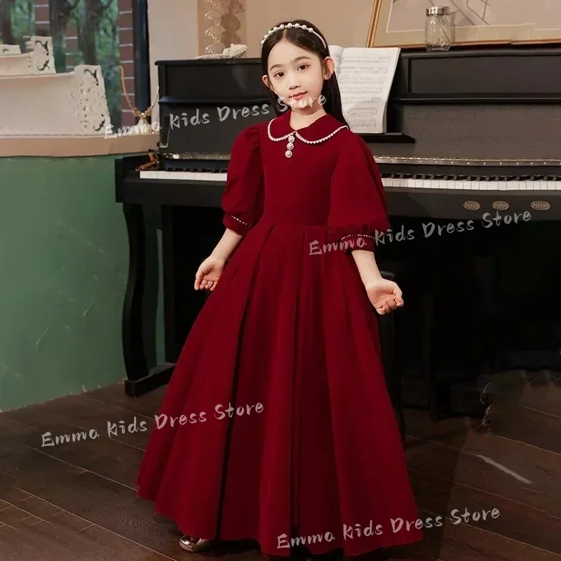 Drois Customized Flower Girl Dresses Modest Burgundy Beads Flannel High Collar 3/4 Sleeves A-line Floor-Length Kids Gowns
Drois Customized Flower Girl Dresses Modest Burgundy Beads Flannel High Collar 3/4 Sleeves A-line Floor-Length Kids Gowns