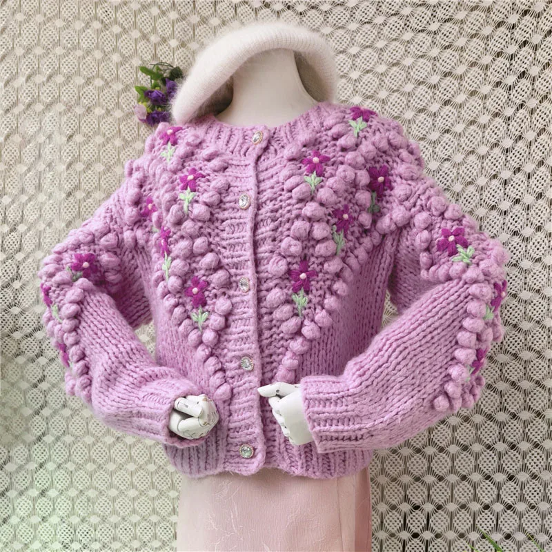 Women Sweet Pink Vintage 3D Dimensional Crochet Flower Chunky Yarm Long Sleeves Short Style Loose Cardigans Sweater Coat Pull
Women Sweet Pink Vintage 3D Dimensional Crochet Flower Chunky Yarm Long Sleeves Short Style Loose Cardigans Sweater Coat Pull