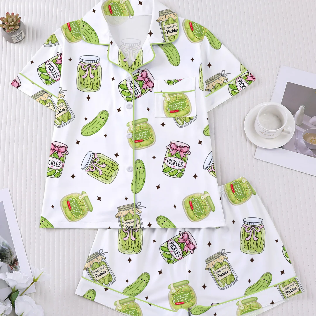 Пижамный комплект с принтом маринованных огурцов, с отложным воротником, короткий рукав, шорты, домашняя одежда, подарок на День святого Валентина
Пижамный комплект с принтом маринованных огурцов, с отложным воротником, короткий рукав, шорты, домашняя одежда, подарок на День святого Валентина