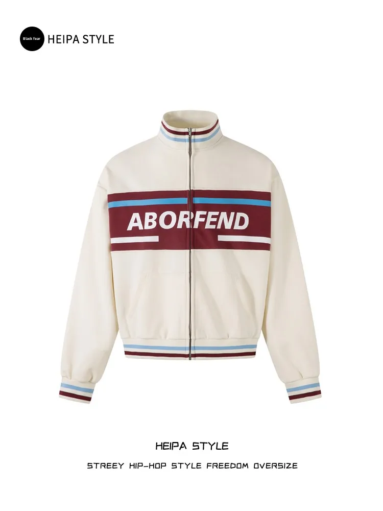 American Retro Color Block Letter Print Stand Collar Jacket Men's Casual Sweater Coat for Couples Short Wide Fit Spring Autumn
American Retro Color Block Letter Print Stand Collar Jacket Men's Casual Sweater Coat for Couples Short Wide Fit Spring Autumn