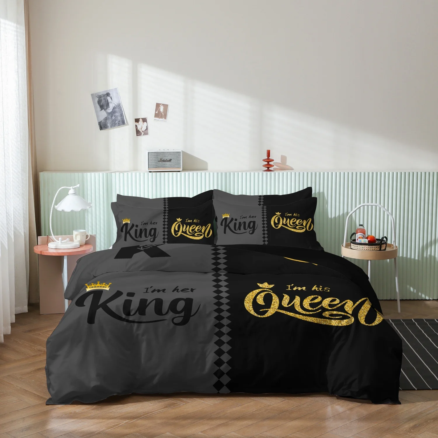 3pcs Duvet Cover Set, 1 Duvet Cover + 2 Pillowcases,Fashionable Black and Gray Crown Design Printed Bedding,Bedrooms
3pcs Duvet Cover Set, 1 Duvet Cover + 2 Pillowcases,Fashionable Black and Gray Crown Design Printed Bedding,Bedrooms