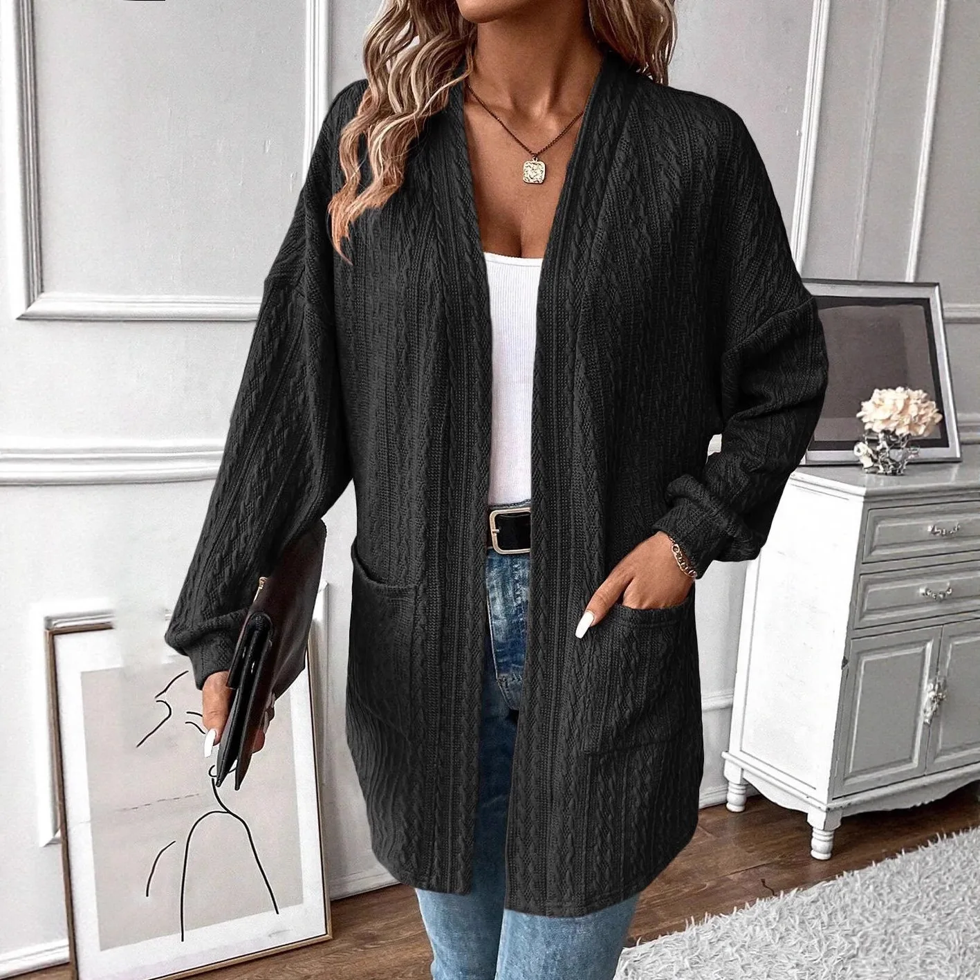 2025 Autumn and Winter Long Solid Color Long Sleeve Loose Pocket Cardigan Jacket Women's Clothing
2025 Autumn and Winter Long Solid Color Long Sleeve Loose Pocket Cardigan Jacket Women's Clothing