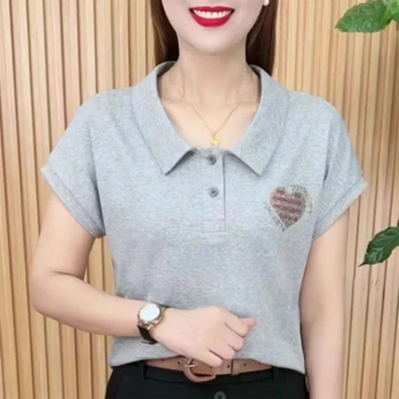 Summer Women's Clothing T-shirts New Fashion Turn-down Collar Polo-Neck Short Sleeve Solid Color Heart-shaped Casual Loose Tops
Summer Women's Clothing T-shirts New Fashion Turn-down Collar Polo-Neck Short Sleeve Solid Color Heart-shaped Casual Loose Tops