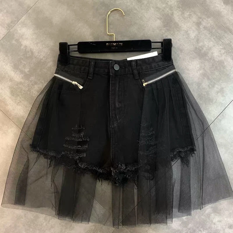 Streetwear Ripped Denim Shorts Women Y2K Mesh Patchwork Wide Leg Shorts Jeans Korean High Waist Design Casual Short Hot Pants
Streetwear Ripped Denim Shorts Women Y2K Mesh Patchwork Wide Leg Shorts Jeans Korean High Waist Design Casual Short Hot Pants