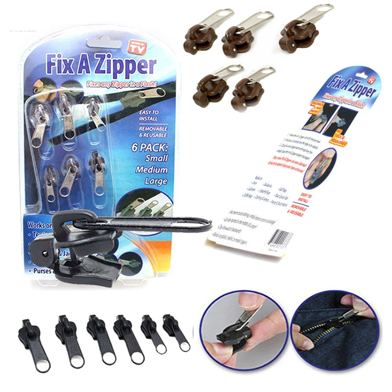 6Pcs Universal Instant Fix Zipper 3 Sizes Repair Kit Replacement Zip Slider Teeth Rescue New Design For DIY Sewing Clothes
6Pcs Universal Instant Fix Zipper 3 Sizes Repair Kit Replacement Zip Slider Teeth Rescue New Design For DIY Sewing Clothes