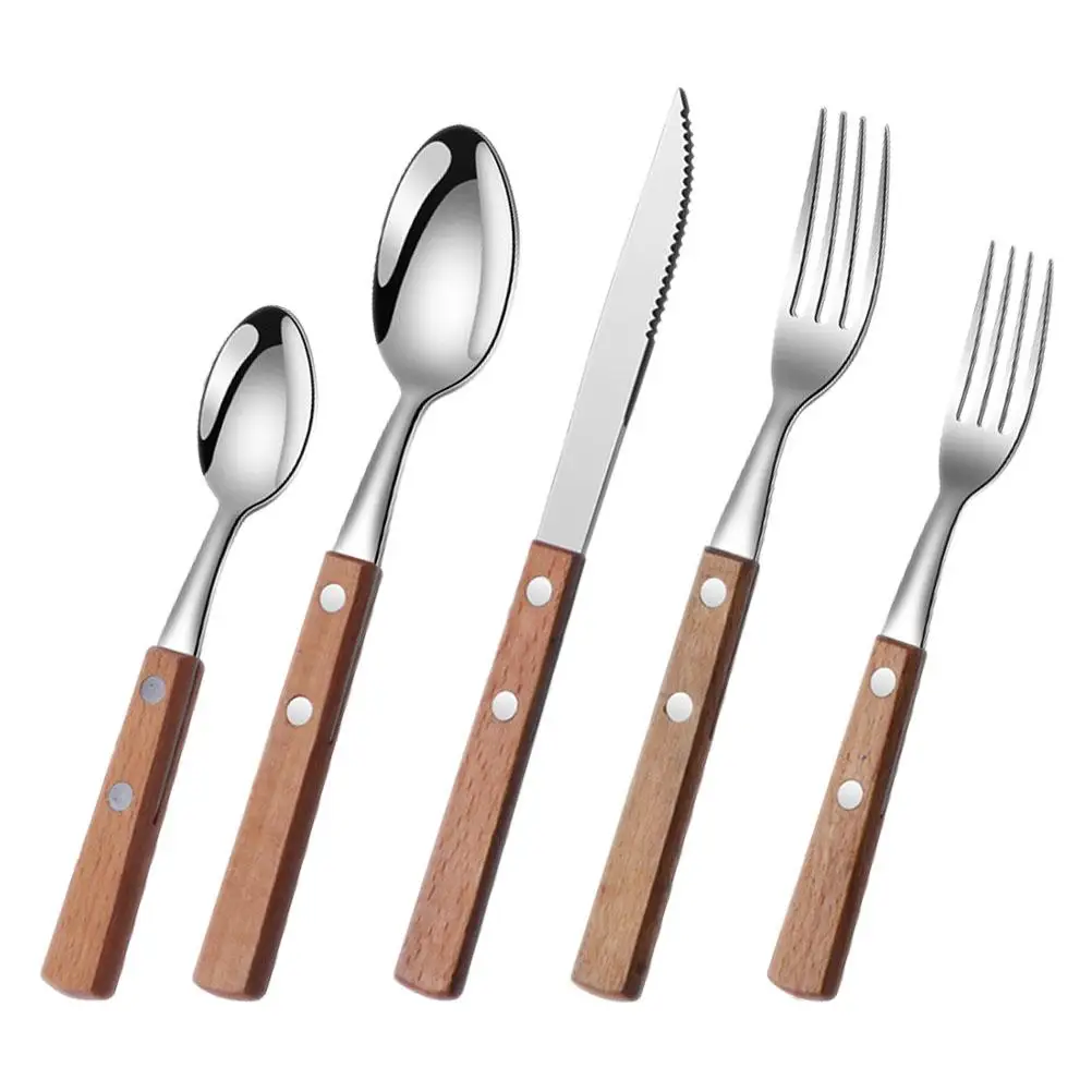 5PCS Solid Wood Handle Stainless Steel Knife Fork Spoon Set Lightweight Portable Reusable Camping Travel Party Tableware
5PCS Solid Wood Handle Stainless Steel Knife Fork Spoon Set Lightweight Portable Reusable Camping Travel Party Tableware
