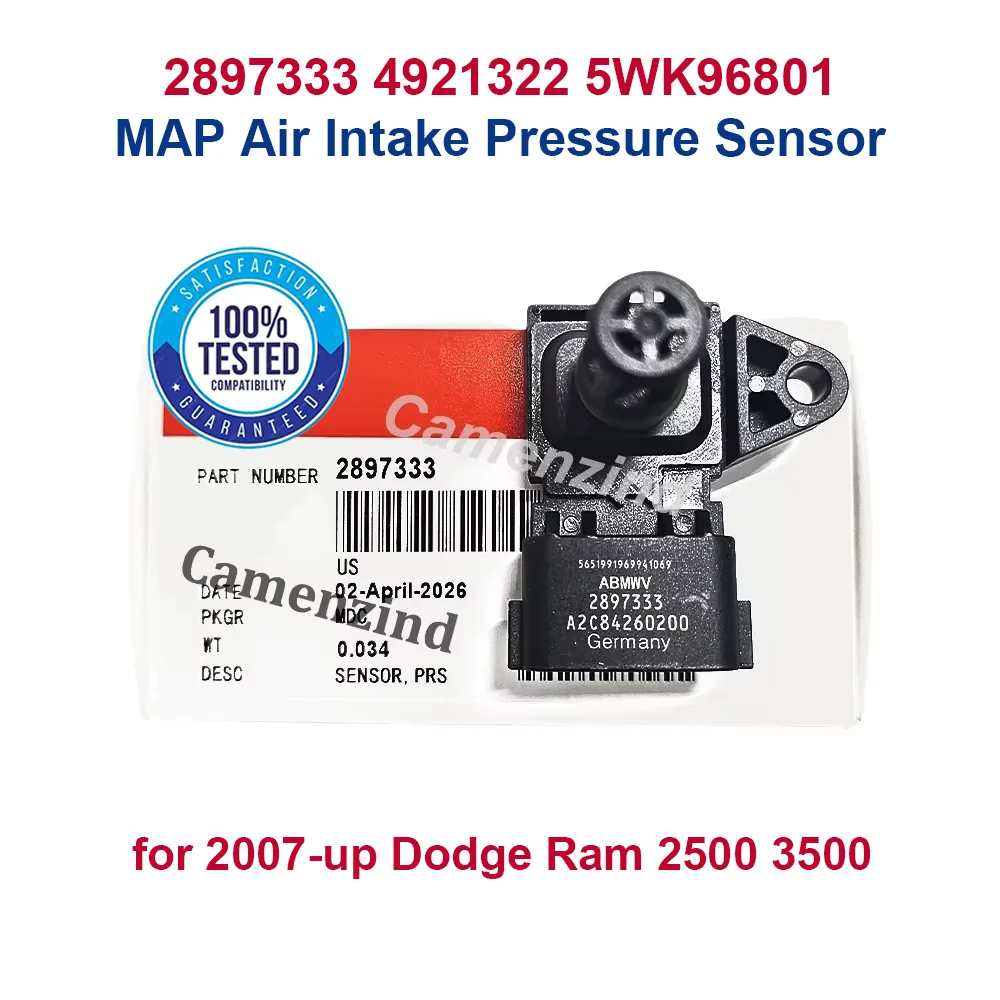 MAP Sensor Air Intake Pressure Sensor OEM 2897333 4921322 5WK96801 for Cummins for 2007-up Dodge Ram 2500 3500 6.7L
MAP Sensor Air Intake Pressure Sensor OEM 2897333 4921322 5WK96801 for Cummins for 2007-up Dodge Ram 2500 3500 6.7L