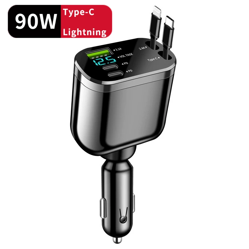 90W 5 in 1 Fast Charging Car Charger Retractable Cable 2 type c Ports Car Charger Adapter Compatible for Xiaomi Apple
90W 5 in 1 Fast Charging Car Charger Retractable Cable 2 type c Ports Car Charger Adapter Compatible for Xiaomi Apple