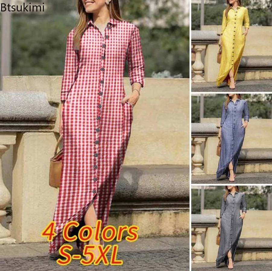 Elegant Maxi Dress for Women 2025 Spring Autumn Long Sleeve Button-up Shirt Dress Loose Casual Vacation Long Dress Robe Femme
Elegant Maxi Dress for Women 2025 Spring Autumn Long Sleeve Button-up Shirt Dress Loose Casual Vacation Long Dress Robe Femme