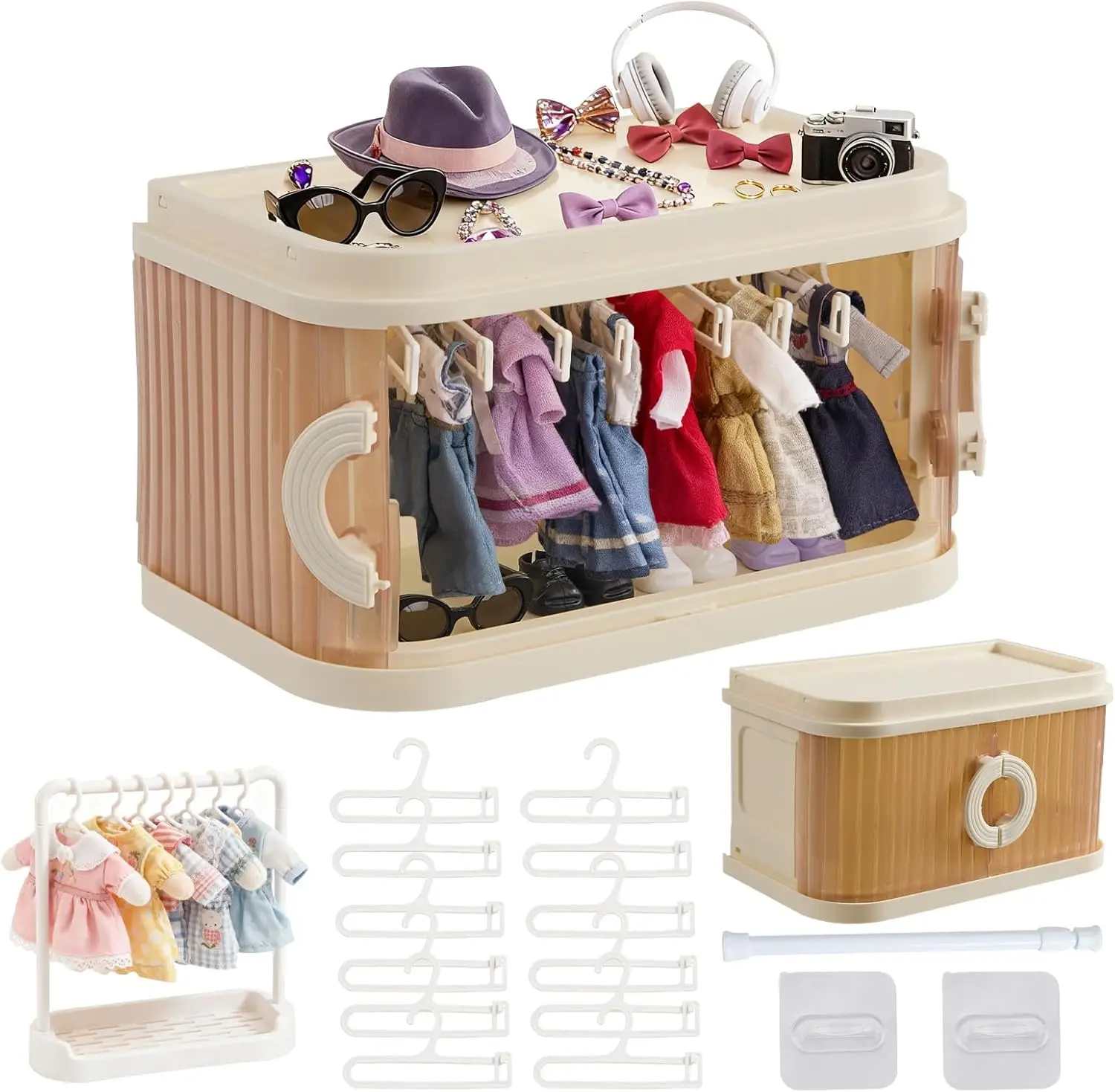 Foldable Doll Wardrobe Storage Box, Compatible with Labubu Clothes, Designed for 15/17cm Doll Clothing, Includes 12 Hangers, 1 Hanging Rod, Dust Cover, Coat hangerand Display Shelf.
Foldable Doll Wardrobe Storage Box, Compatible with Labubu Clothes, Designed for 15/17cm Doll Clothing, Includes 12 Hangers, 1 Hanging Rod, Dust Cover, Coat hangerand Display Shelf.