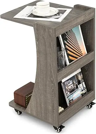 C-Shaped End Table, Small Soa/Couch Side Table Snack Table with 3-Tier Back Comparent, Wheels with Brakes, ern Rolling Nightstan
C-Shaped End Table, Small Soa/Couch Side Table Snack Table with 3-Tier Back Comparent, Wheels with Brakes, ern Rolling Nightstan