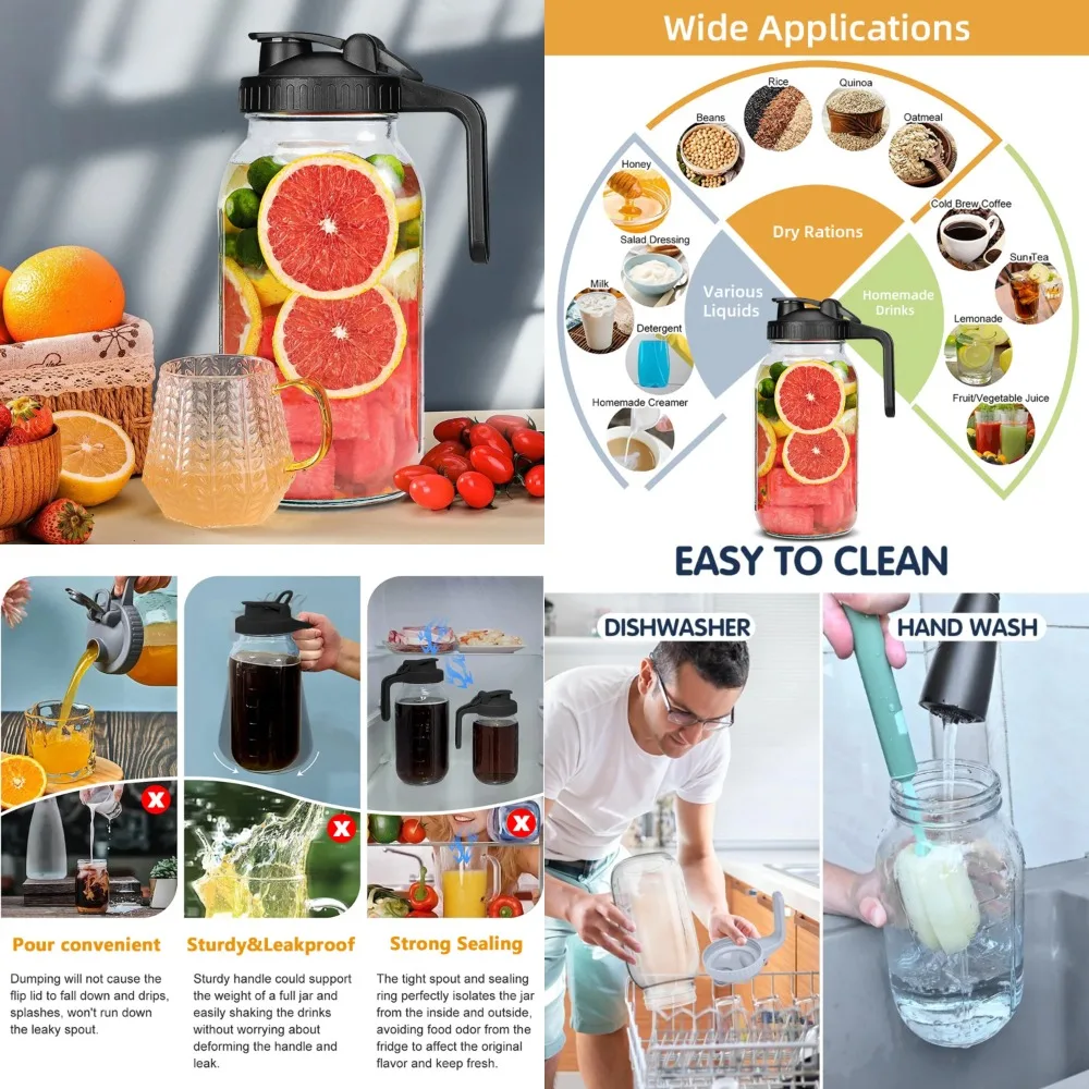 Heavy Duty 2L Glass Mason Jar Pitcher with Wide Mouth Lid - 64 oz Leak Proof Glass Water Bottle for Outdoor Juice Drinkware
Heavy Duty 2L Glass Mason Jar Pitcher with Wide Mouth Lid - 64 oz Leak Proof Glass Water Bottle for Outdoor Juice Drinkware