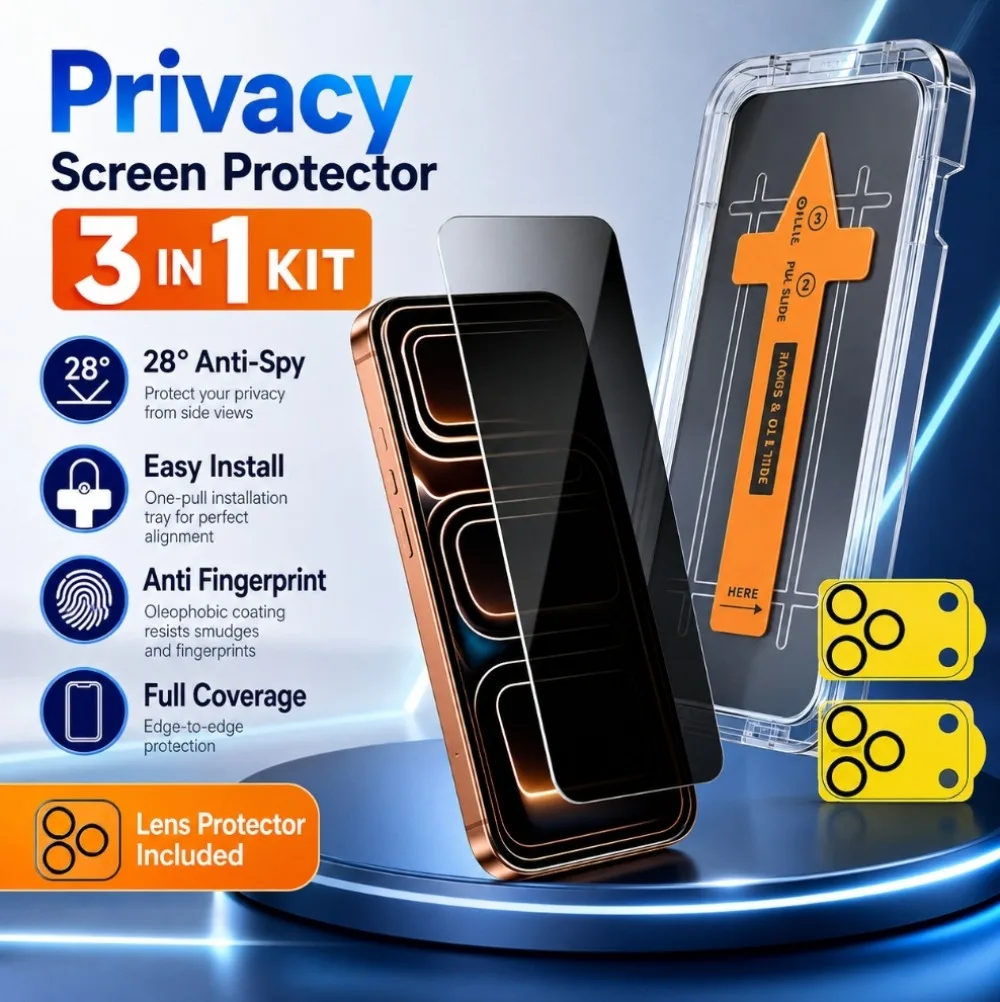 3-IN1 Privacy Tempered Glass + Lens Films for Iphone 17 Pro Max/17 Pro/17/Air/17e/16 Pro Max/16 Pro/16 Plus/16/16e/15/14/13/12
3-IN1 Privacy Tempered Glass + Lens Films for Iphone 17 Pro Max/17 Pro/17/Air/17e/16 Pro Max/16 Pro/16 Plus/16/16e/15/14/13/12