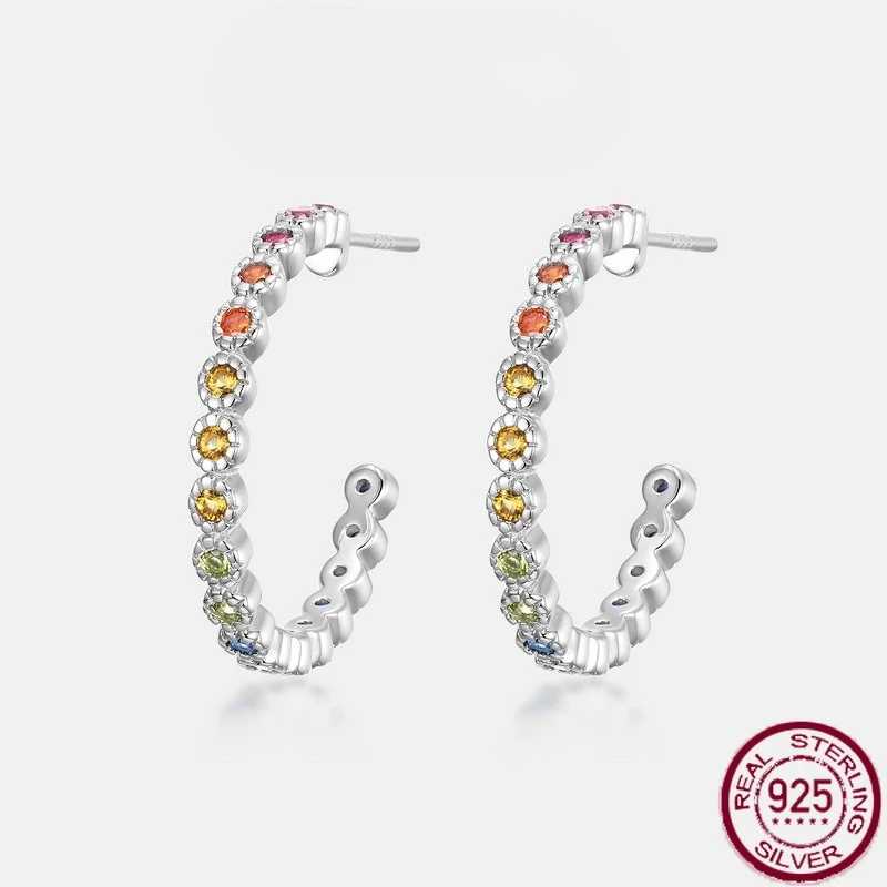 New S925 pure silver rainbow colored zircon inlaid with colorful jewelry, fashionable earrings, light luxury wedding jewelry
New S925 pure silver rainbow colored zircon inlaid with colorful jewelry, fashionable earrings, light luxury wedding jewelry
