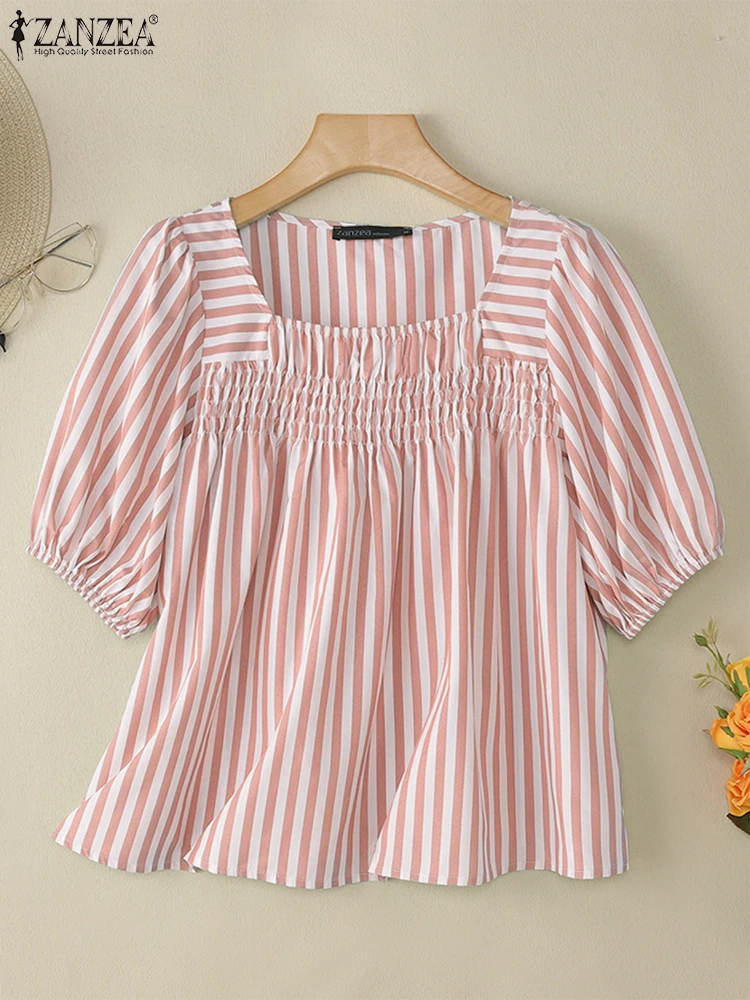 ZANZEA Woman Day Wear Tops Smocking Striped Half Puff Sleeve Fashion Blouses Casual 2025 Summer Square Neck Blusas Mujer
ZANZEA Woman Day Wear Tops Smocking Striped Half Puff Sleeve Fashion Blouses Casual 2025 Summer Square Neck Blusas Mujer