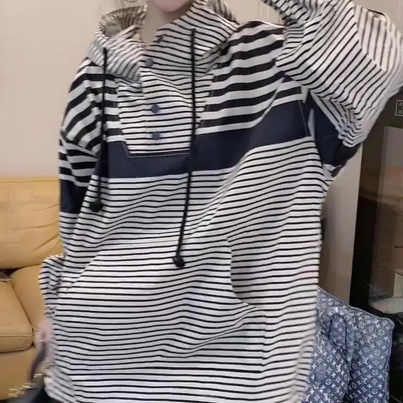 Female Clothing Hooded Striped Pullovers Korean Loose Spring Autumn Casual Pockets Spliced Basic Fashion Drawstring Sweatshirts
Female Clothing Hooded Striped Pullovers Korean Loose Spring Autumn Casual Pockets Spliced Basic Fashion Drawstring Sweatshirts