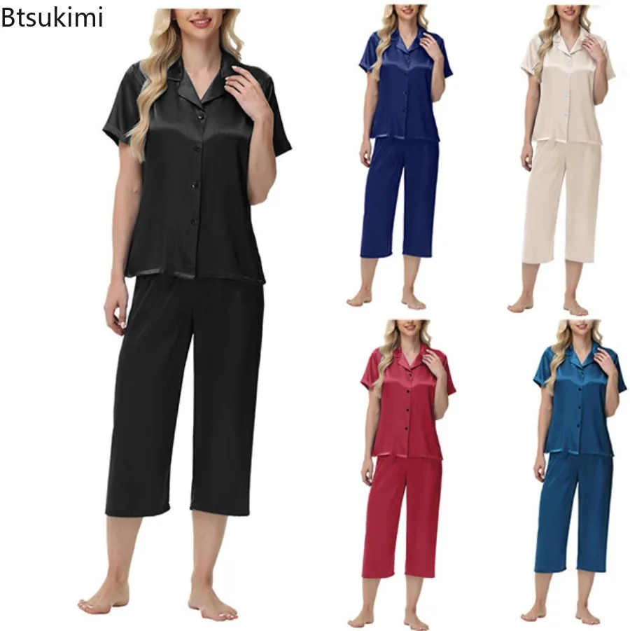New Women Two-piece Pajama Set Elegant Ice Silk Pajama Set with Button-down Shirt Wide Trousers Homewear Casual Outfit Sleepwear
New Women Two-piece Pajama Set Elegant Ice Silk Pajama Set with Button-down Shirt Wide Trousers Homewear Casual Outfit Sleepwear