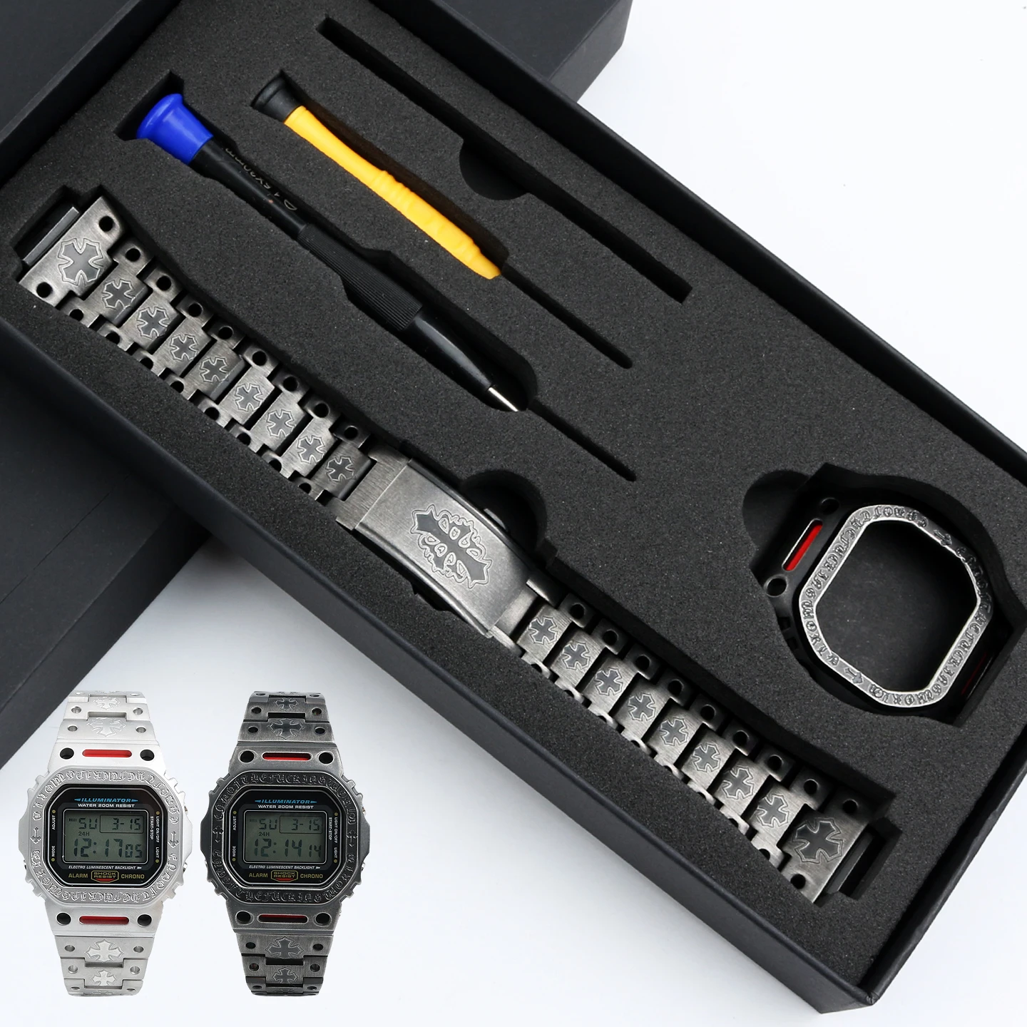 Винтажные классические аксессуары для модификации часов Casio Small Square Series DW5600/GW-M5610/GB-5600, комплект ремешков из нержавеющей стали
Винтажные классические аксессуары для модификации часов Casio Small Square Series DW5600/GW-M5610/GB-5600, комплект ремешков из нержавеющей стали