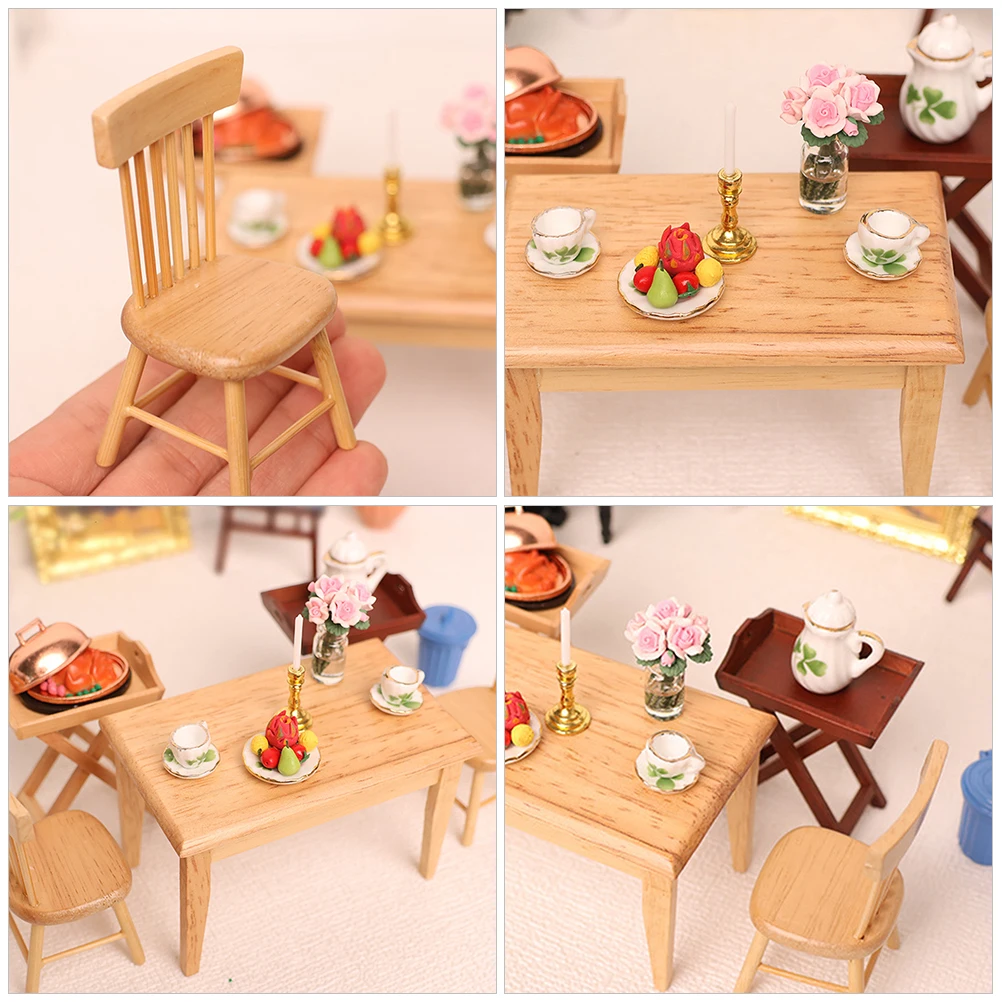 Mini Dining Table Chair Set Miniature Wood Furniture Decoration House Accessories Vintage Style Landscape for Toy
Mini Dining Table Chair Set Miniature Wood Furniture Decoration House Accessories Vintage Style Landscape for Toy