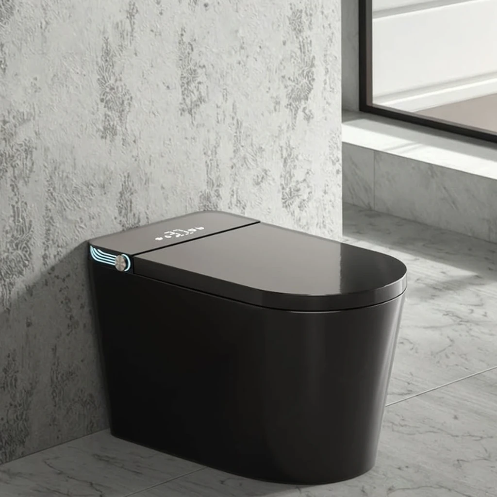 Smart Bidet Toilet In Black Auto Open/Close Lid One Piece Tankless Built-In Warm Water/Air Drying Heated Seat & Remote Control
Smart Bidet Toilet In Black Auto Open/Close Lid One Piece Tankless Built-In Warm Water/Air Drying Heated Seat & Remote Control