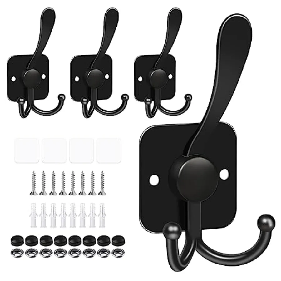 Coat Hooks Wall Mount, Metal Self Adhesive 3 Prong Coat Hanger Hooks for Entryway Doorway, 2 Mount Options,,4 Pcs
Coat Hooks Wall Mount, Metal Self Adhesive 3 Prong Coat Hanger Hooks for Entryway Doorway, 2 Mount Options,,4 Pcs