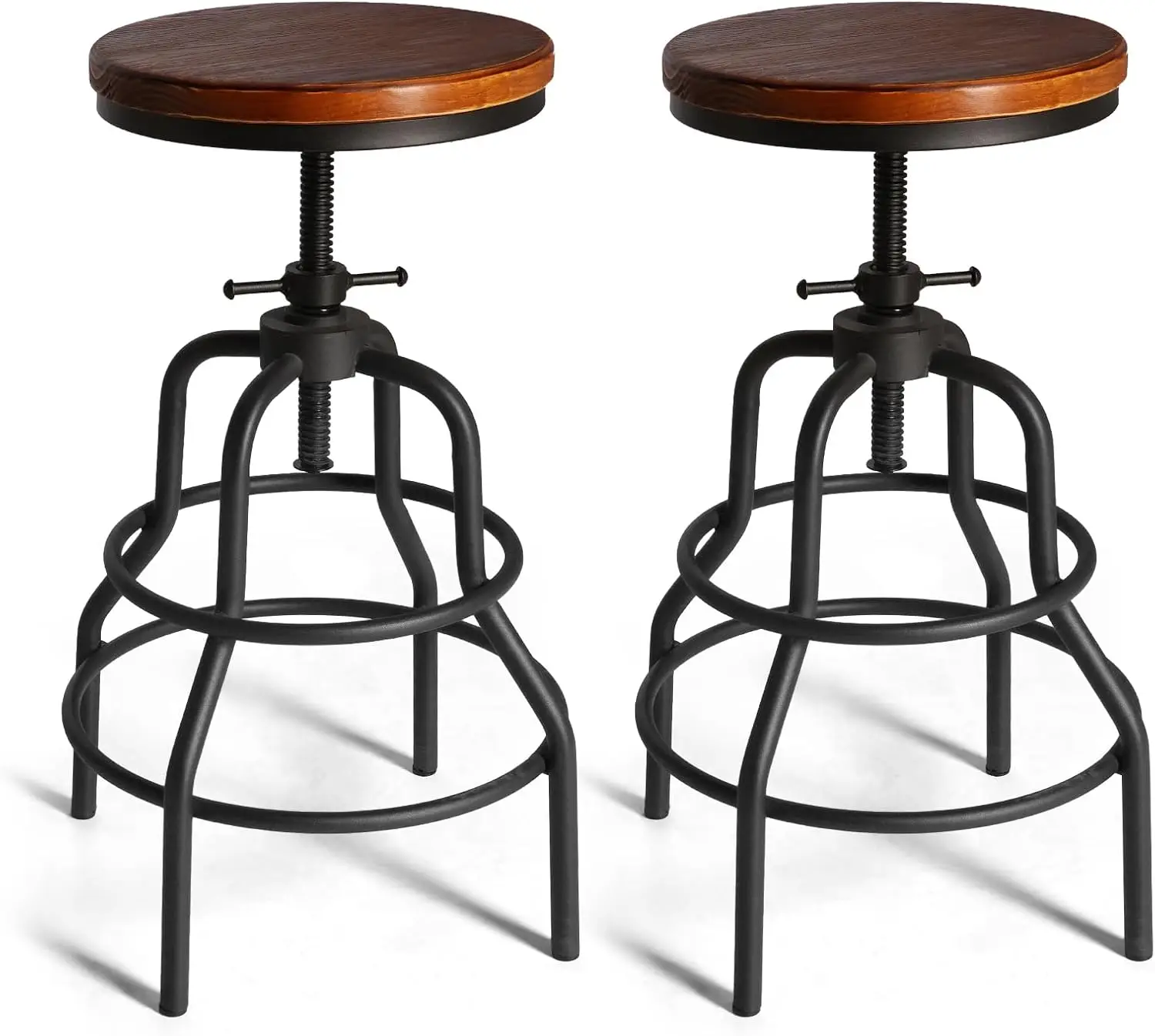 Vintage Industrial Barstools Set of 2 - Adjustable Height 23.6"-29.5", Brown Wood Seat, Black Metal Base, Rotating Top
Vintage Industrial Barstools Set of 2 - Adjustable Height 23.6"-29.5", Brown Wood Seat, Black Metal Base, Rotating Top