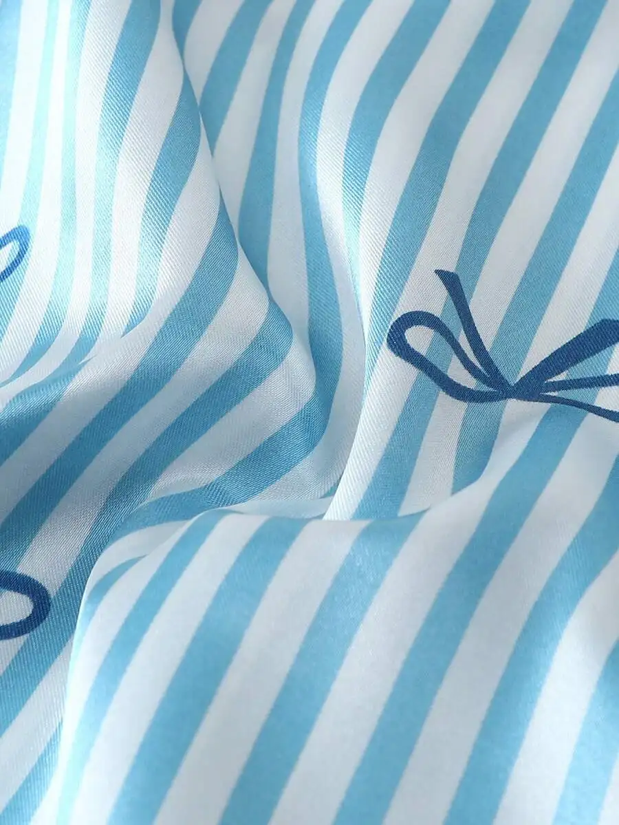 Satin Striped Bow Print Short Sleeve Collar Sleep Top And Shorts Women Pajama Set Spring Summer
Satin Striped Bow Print Short Sleeve Collar Sleep Top And Shorts Women Pajama Set Spring Summer