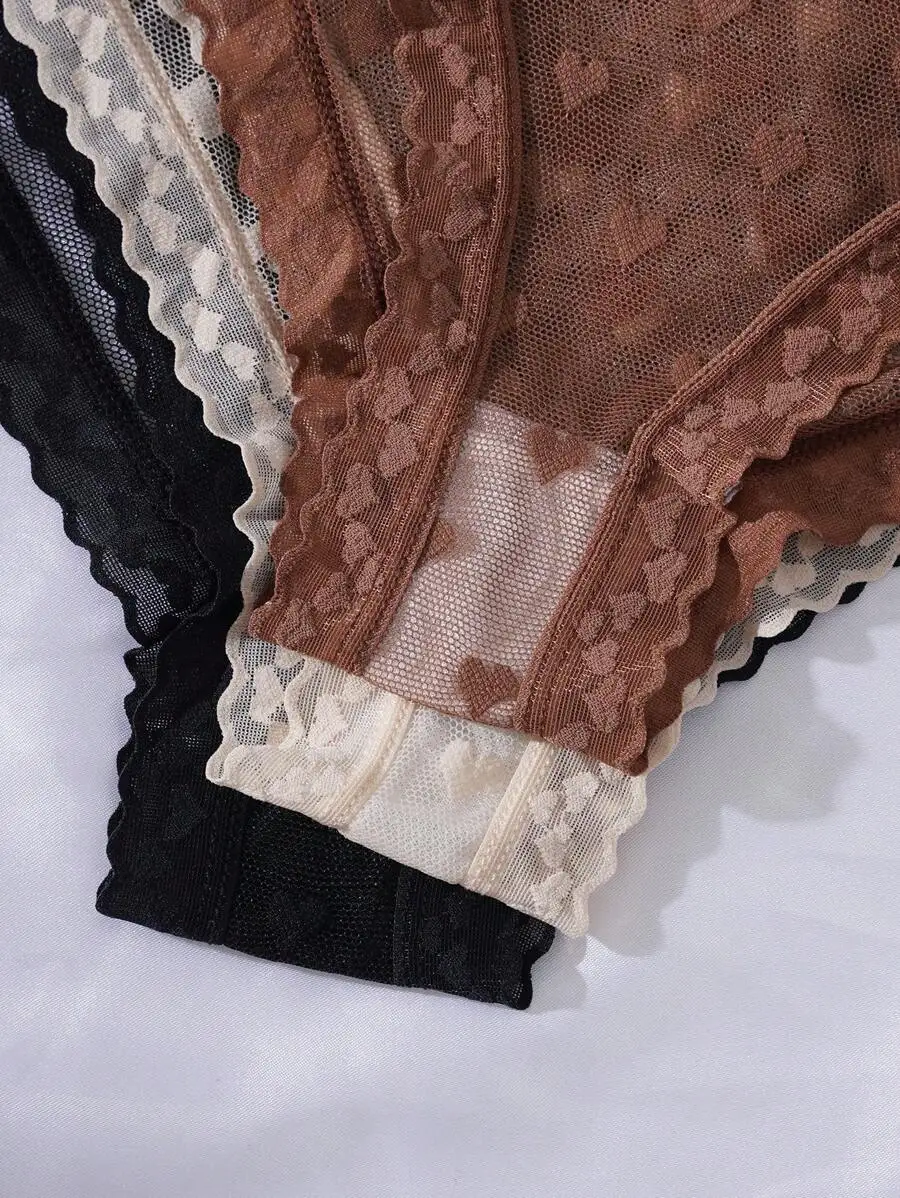 3pcs Heart Jacquard Mesh Lace Briefs For Women Lingerie Set
3pcs Heart Jacquard Mesh Lace Briefs For Women Lingerie Set