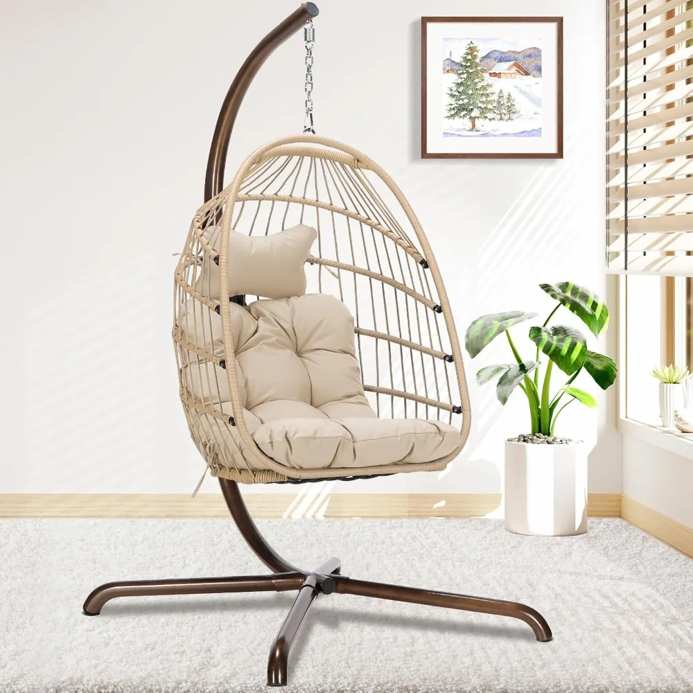 Foldable Wicker Rattan Hanging Egg Chair with Stand, Swing Chair with Cushion and Pillow, Lounging Chair (Beige with Stand)
Foldable Wicker Rattan Hanging Egg Chair with Stand, Swing Chair with Cushion and Pillow, Lounging Chair (Beige with Stand)