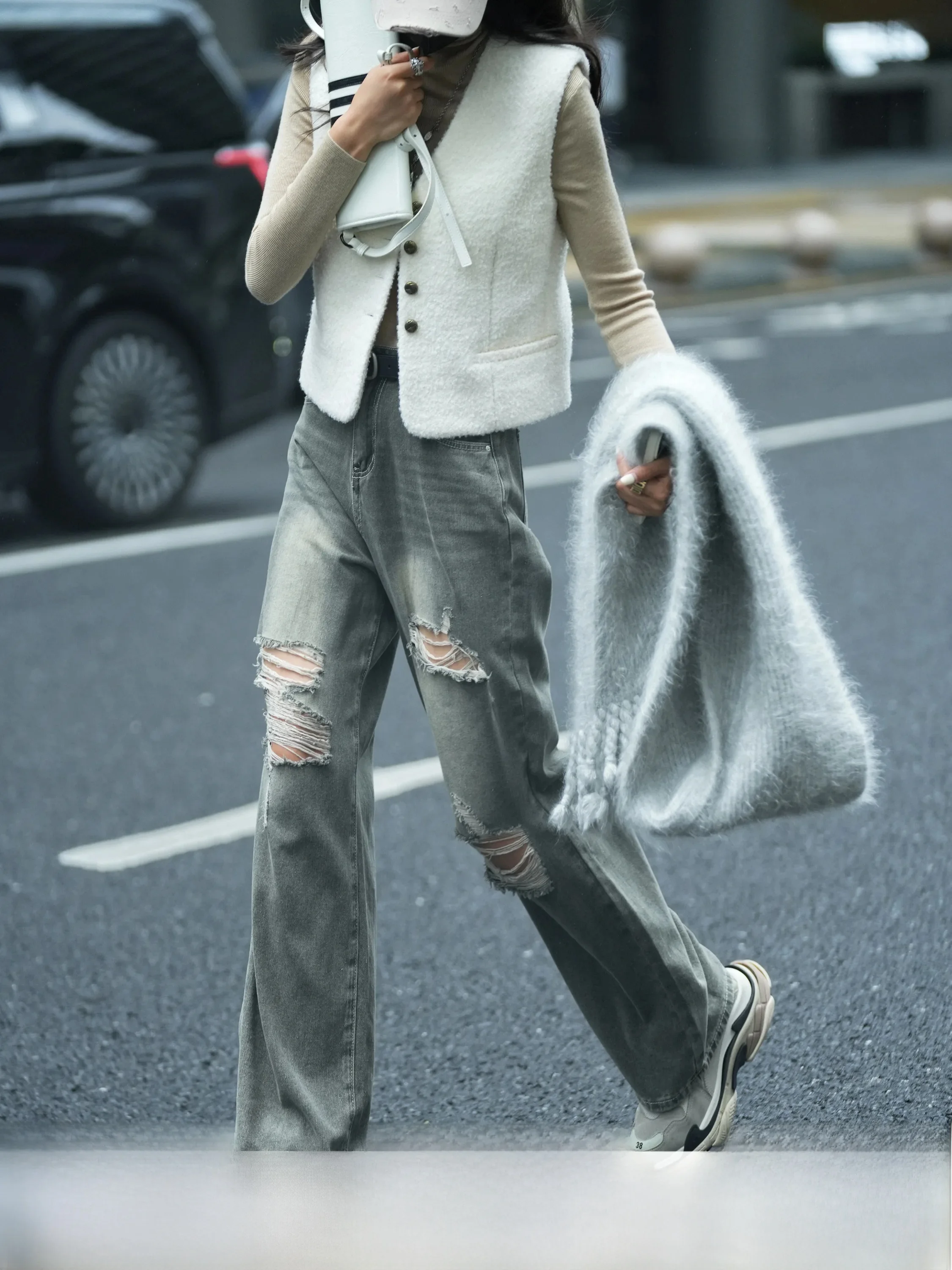 Luna7xi Grey Distressed Denim Jeans Women's Casual Straight Leg Wide Leg Pants Long Torn Hole Spring New Style
Luna7xi Grey Distressed Denim Jeans Women's Casual Straight Leg Wide Leg Pants Long Torn Hole Spring New Style