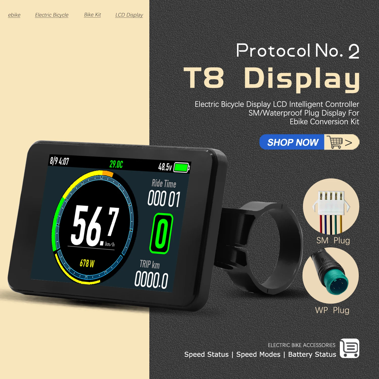 Универсальный ЖК-дисплей T8 для электровелосипедов и электросамокатов, 24В/36В/48В, водонепроницаемый, для горных электровелосипедов
Универсальный ЖК-дисплей T8 для электровелосипедов и электросамокатов, 24В/36В/48В, водонепроницаемый, для горных электровелосипедов
