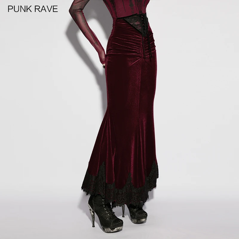 PUNK RAVE Women's Gothic Church Split Lace Drawstring Waist High-quality Velvet Skirt Romantic Fishtail Embellished Long Skirts
PUNK RAVE Women's Gothic Church Split Lace Drawstring Waist High-quality Velvet Skirt Romantic Fishtail Embellished Long Skirts
