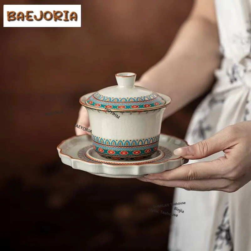 160ml Ru Kiln Dunhuang Cracked Glaze Gaiwan Vintage Tea Tureen Tea Bowl With Lid Kit Tea Making Cover Bowl Chinese Tea Set Craft
160ml Ru Kiln Dunhuang Cracked Glaze Gaiwan Vintage Tea Tureen Tea Bowl With Lid Kit Tea Making Cover Bowl Chinese Tea Set Craft