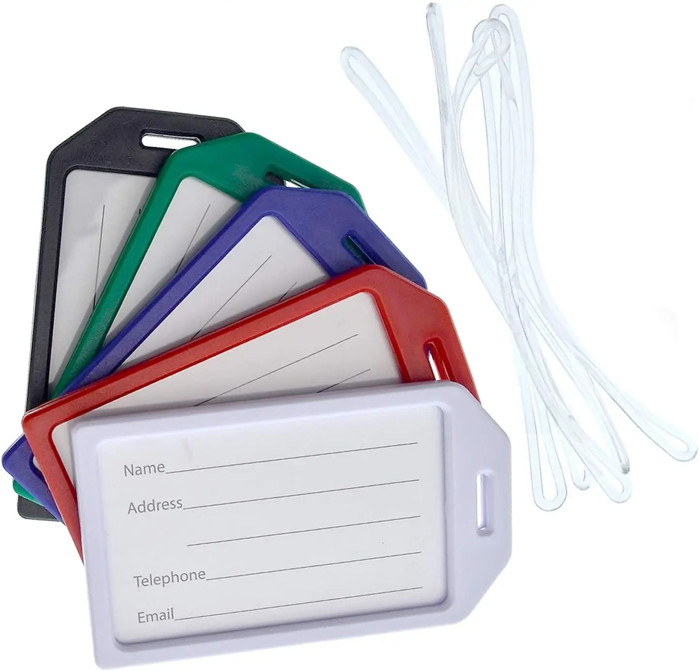 5 Pack Rigid Luggage Tag Holders with 6" Worm Loops for Suitcase ID and Business Card Insert
5 Pack Rigid Luggage Tag Holders with 6" Worm Loops for Suitcase ID and Business Card Insert