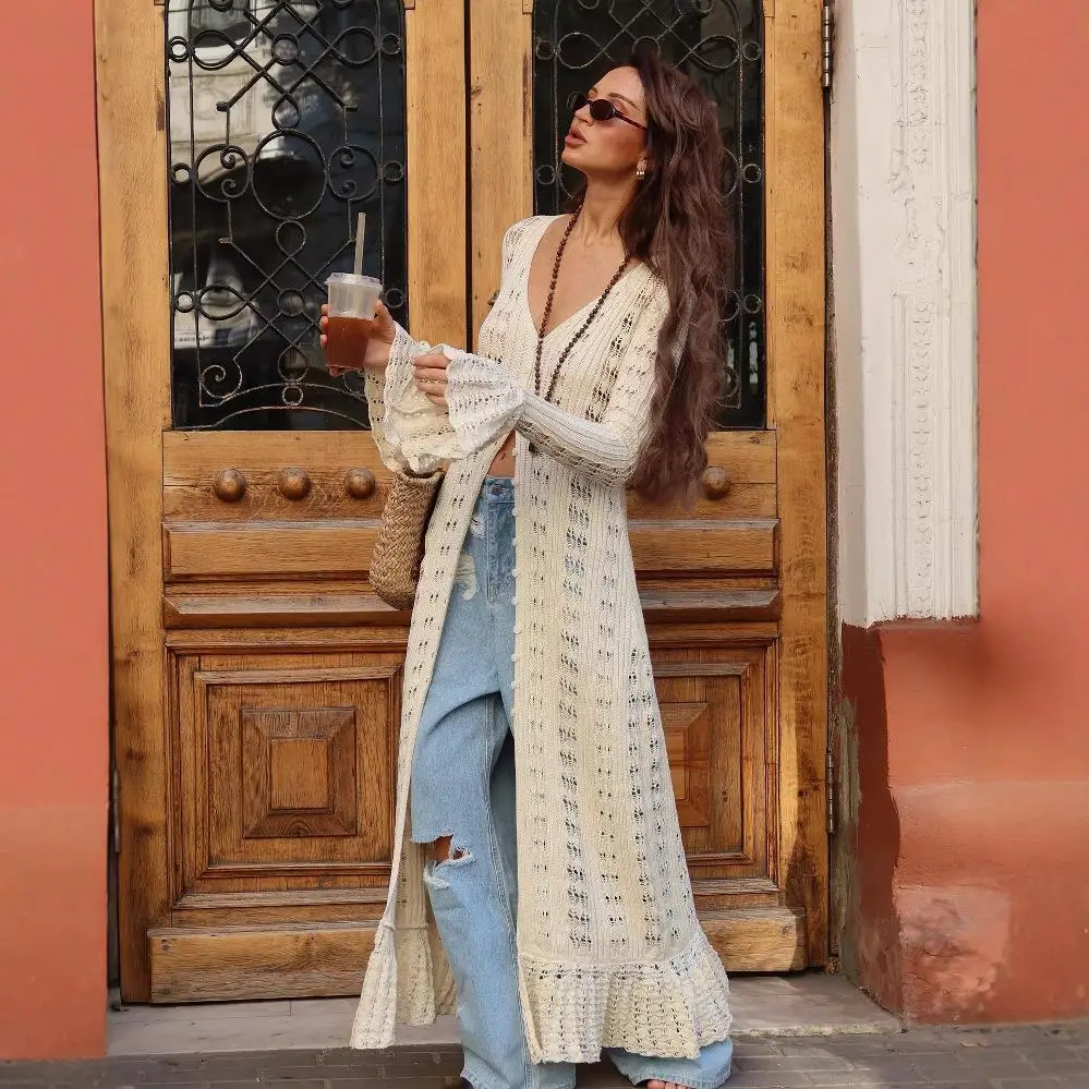 Street Sle Long Sweater Jaet Fene Touch Button Detail Hollow out Design Women's Cotton Cardigan Midi Length Color
Street Sle Long Sweater Jaet Fene Touch Button Detail Hollow out Design Women's Cotton Cardigan Midi Length Color