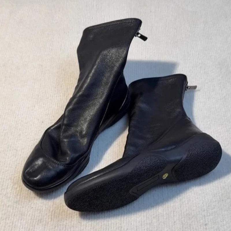 Women Boots Slope Heel Thick Sole Heightening ElasticThin Boots Women Head Rear Zipper Retro Short Boot British Riding Boots
Women Boots Slope Heel Thick Sole Heightening ElasticThin Boots Women Head Rear Zipper Retro Short Boot British Riding Boots