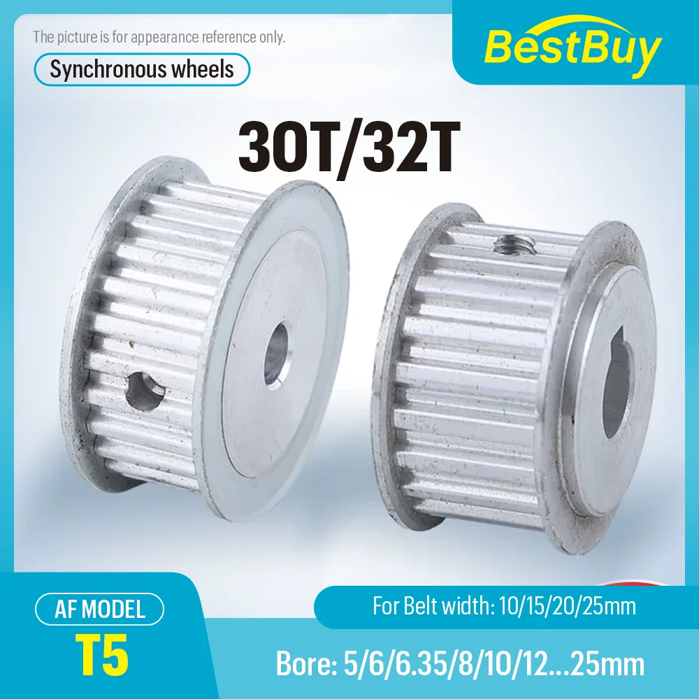 30T/32T T5 Synchronous Timing Belt Bore Alloy Wheels 5-25mm AF Shape Pitch 5mm Match for Width 10/15/20/25mm
30T/32T T5 Synchronous Timing Belt Bore Alloy Wheels 5-25mm AF Shape Pitch 5mm Match for Width 10/15/20/25mm