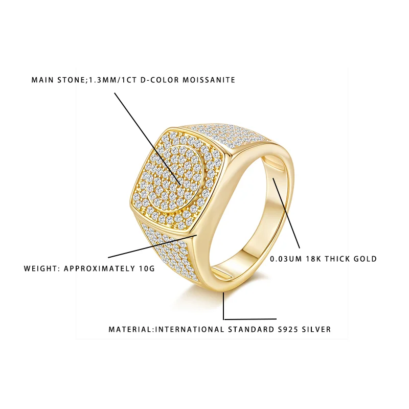 Iced Out Square Men's Ring 1CT D-Color Moissanite 18K Gold Plated S925 Silver 10g Heavy Design Hip Hop Fashion Jewelry
Iced Out Square Men's Ring 1CT D-Color Moissanite 18K Gold Plated S925 Silver 10g Heavy Design Hip Hop Fashion Jewelry