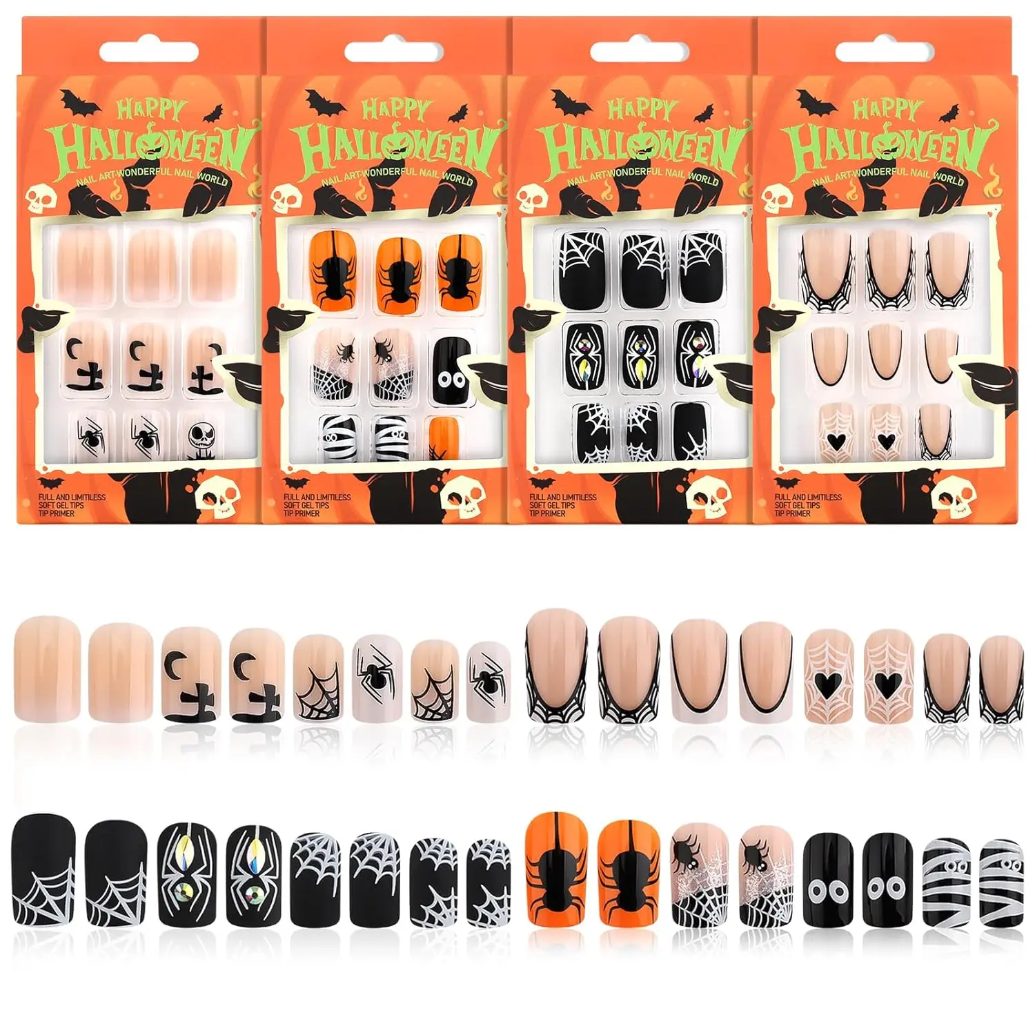 4 Pieces Halloween - Fake Nails - Nail Nail Patch Wear Nail White French Black Edge Ghost Heart Spider Web Wear Nail
4 Pieces Halloween - Fake Nails - Nail Nail Patch Wear Nail White French Black Edge Ghost Heart Spider Web Wear Nail