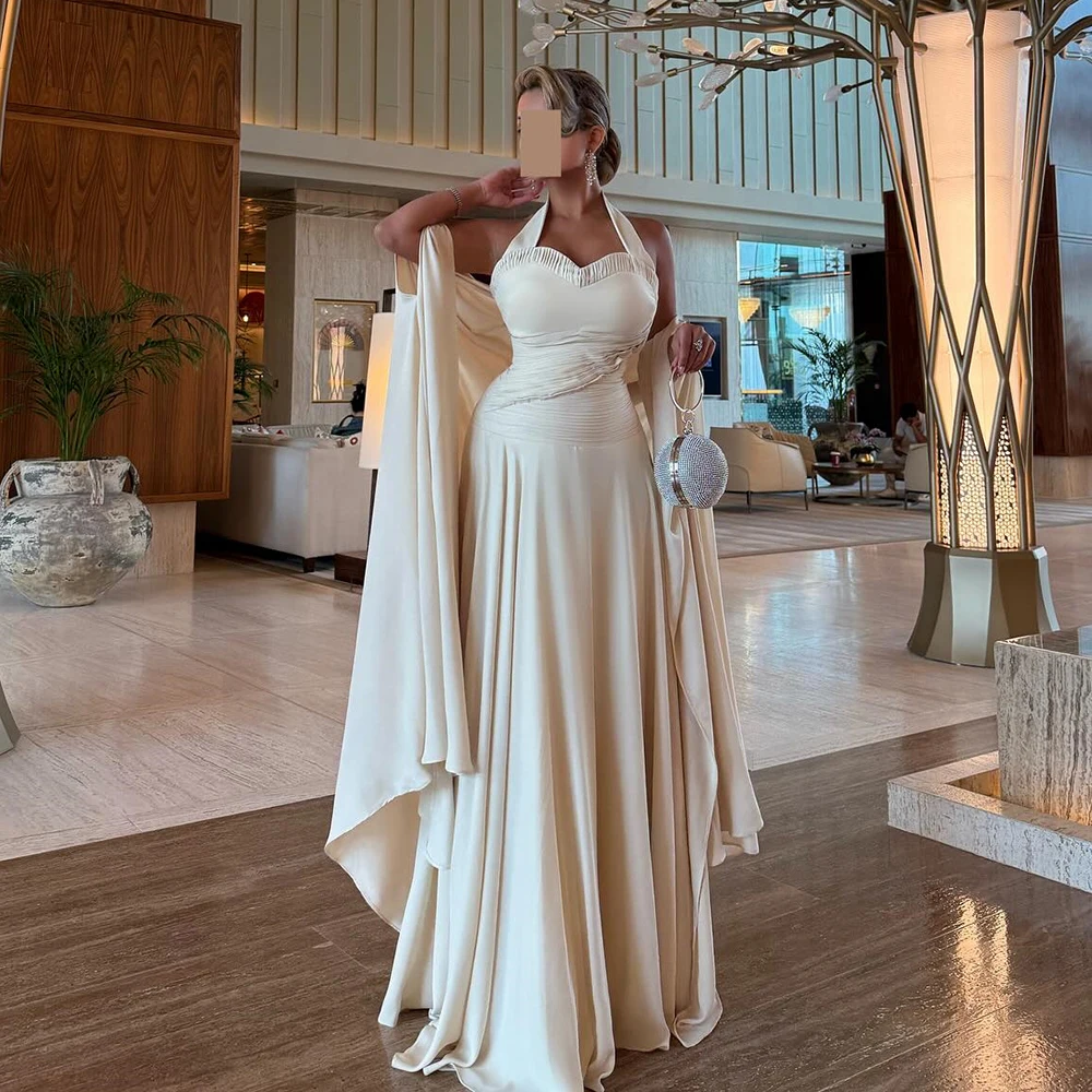 Customized Halter Neckline Jersey Pleat Evening Dress With Cape Sleeveless A-line Party Dress Backless Crystal Floor Length Gown
Customized Halter Neckline Jersey Pleat Evening Dress With Cape Sleeveless A-line Party Dress Backless Crystal Floor Length Gown